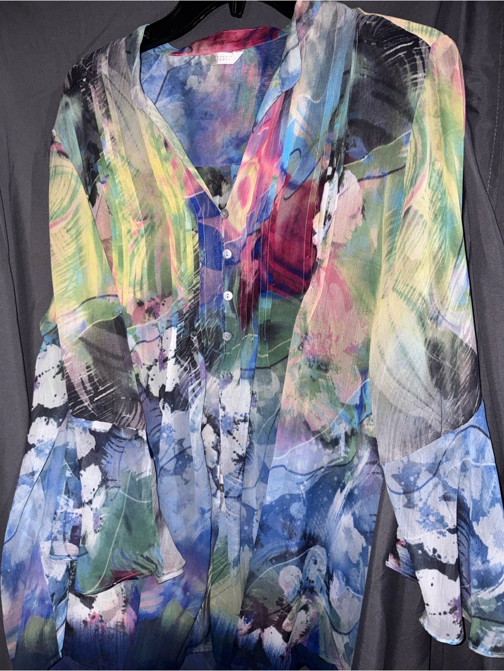 Sheer Multi-Color Abstract Print Blouse